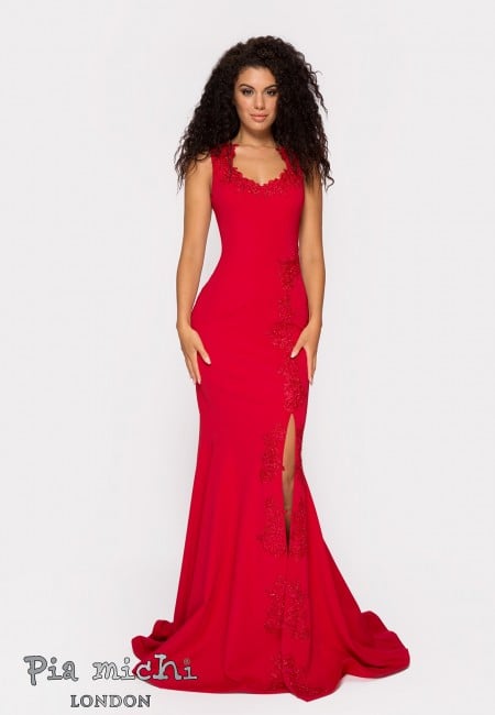 Pia Michi Embroidered Red Prom Dress / Evening Dress